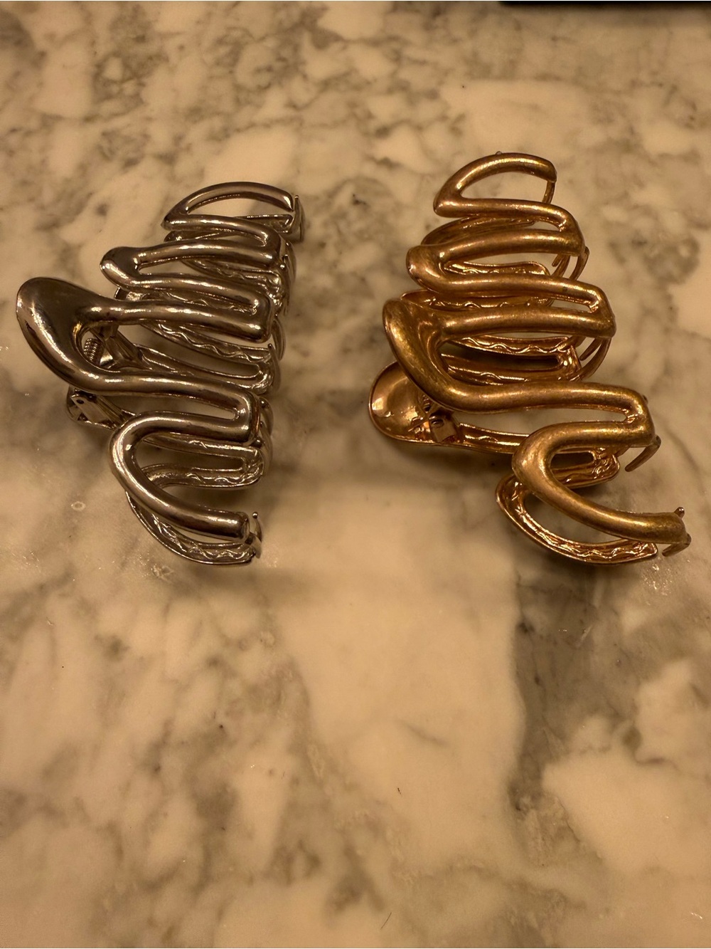 Anthropologie Metallic Wave Hair Claw Clips - Gold and Silver